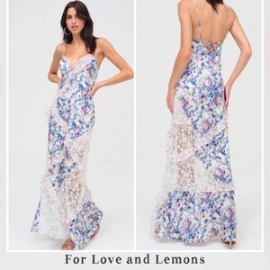 For Love And Lemons JOSALYN Blue and White Floral Maxi Dress